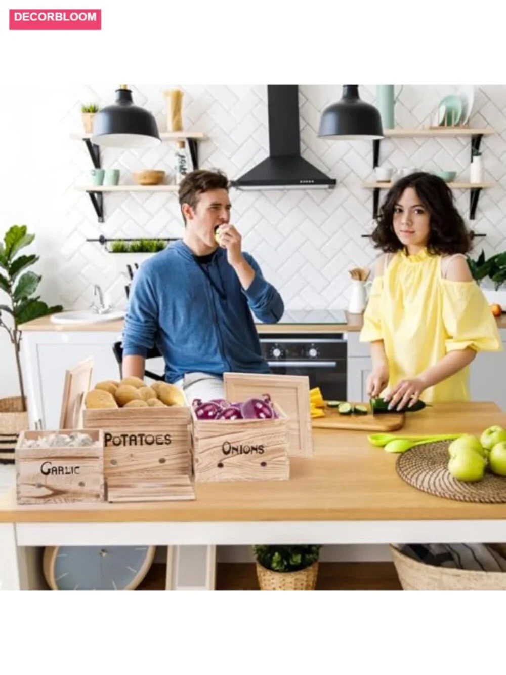 Wooden Vegetable Storage Bins Set with Lids and Ventilation Holes